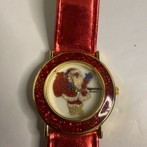 Red Glitter Watch with Gold Accents